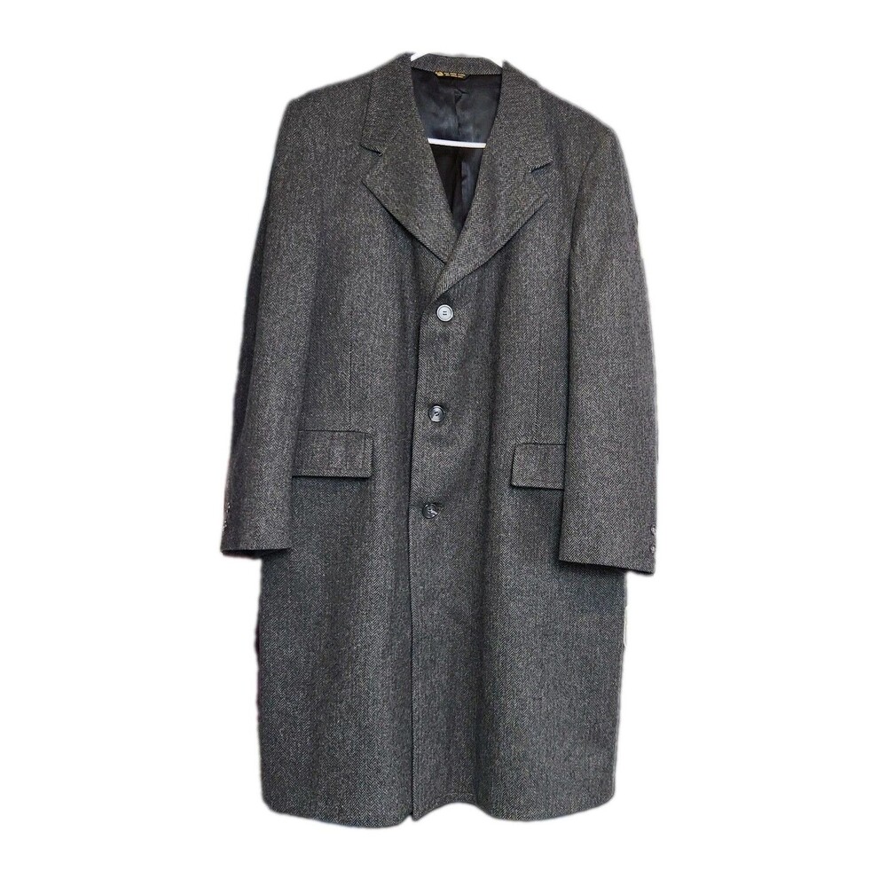 Barrister Herringbone Tweed Overcoat Vintage Wool Walkers Mens 42R UGWA 40s/50s